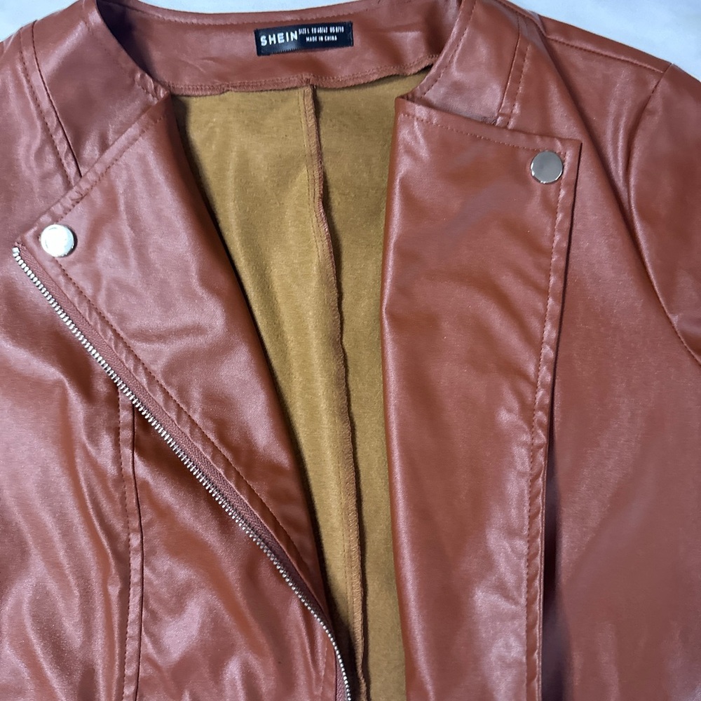 Vegan Leather Crop Brown Jacket